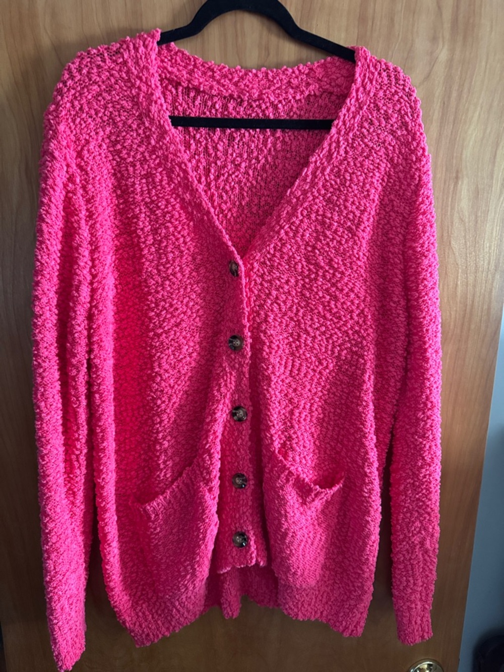 Cozy Pink Popcorn Knit Cardigan Sweater
